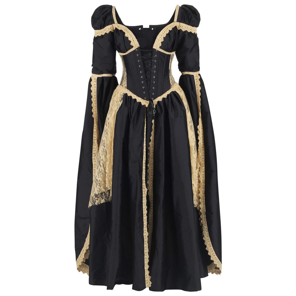Attitude Corsets - Jelisa Elven Inspired Rococo Langes Korsett Kleid - Schwarz/Goldfarben